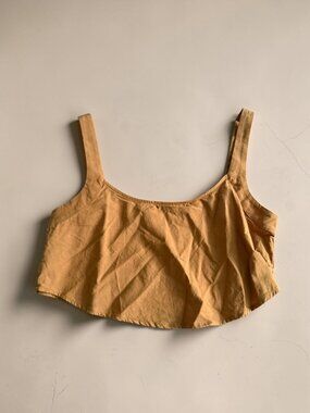 KITTENISH Tan Linen Blend Crop Tank Top Size Small